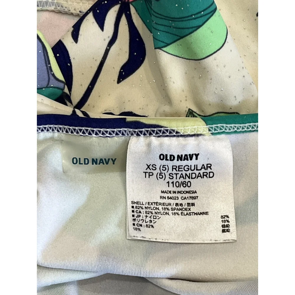 Old Navy Kids Girls Floral Ruffle Bikini Set Size XS 5‎ Blue Green Pink Sparkle